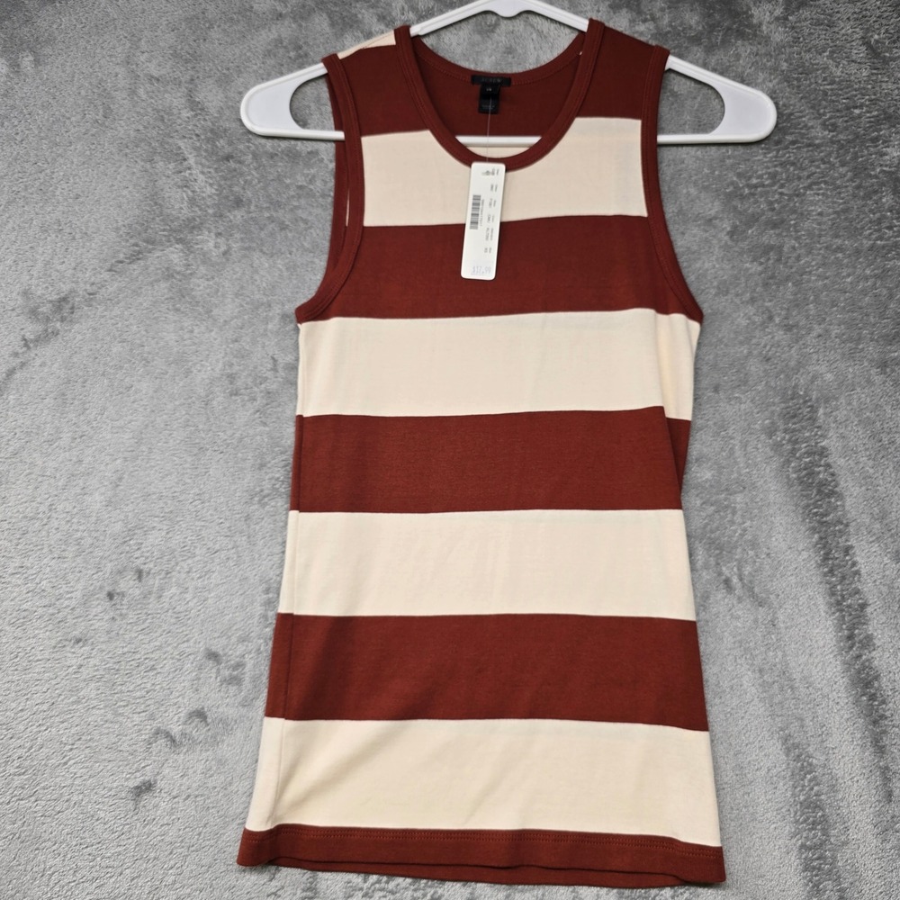 J.Crew Striped Tank Top Womens XS Rust Cream Ribbed Knit F1351 Sleeveless NWT